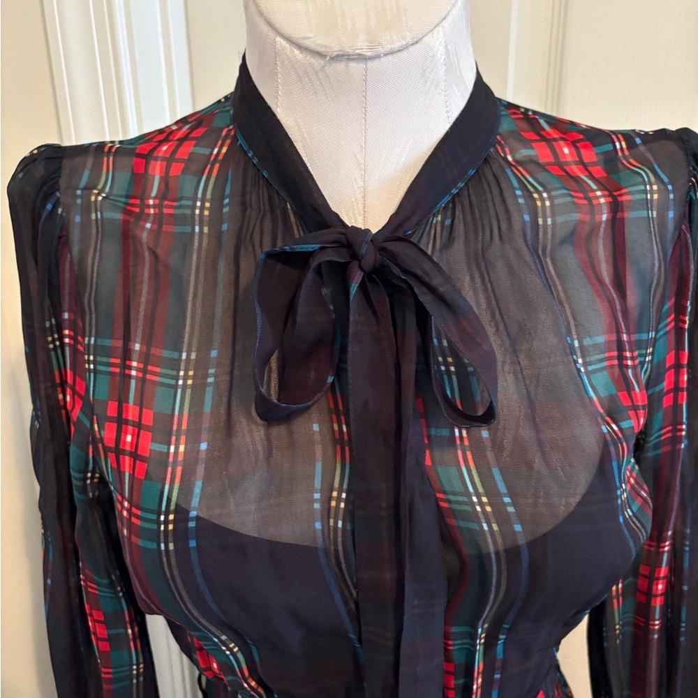 Women’s J. Crew size XXS Elegant Plaid Sheer Dress NWT $268 - Picture 11 of 12